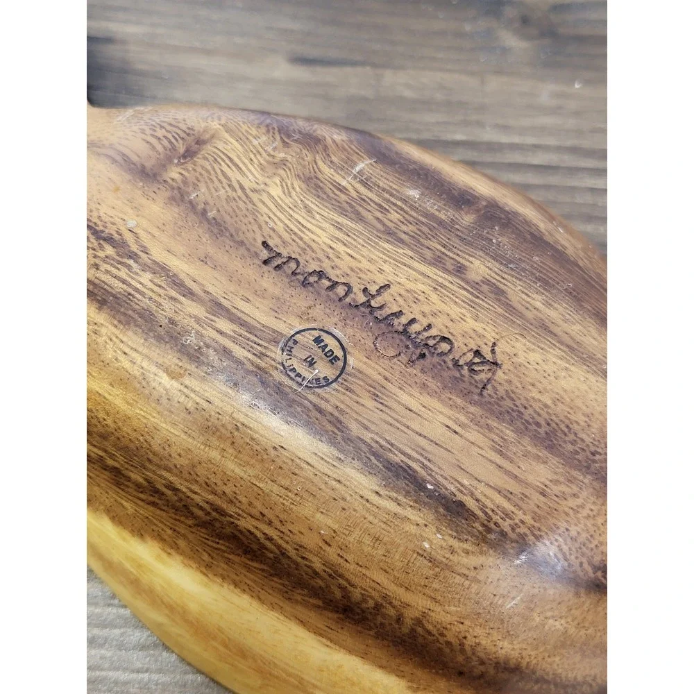 Vintage Monkey Pod Wood Pineapple Bowl Hand Carved Philippines Tiki Decor 10in